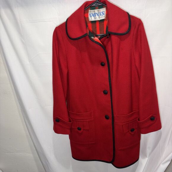 VTG Davis Of Boston Women’s L-XL Red Wool Trench Overcoat Flannel Lined Ski - Picture 4 of 16
